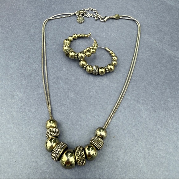 Napier Shimmery Gold Beaded Necklace and Earring Set - Picture 1 of 9